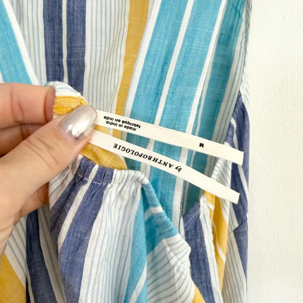 Anthropologie Awning Striped Maxi Dress Blue Yellow Size Medium - Picture 6 of 7